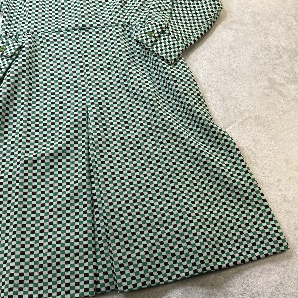 Vintage 70s Checkerboard Midi Dress Green Black Mod Disco Retro Boho - Picture 14 of 16